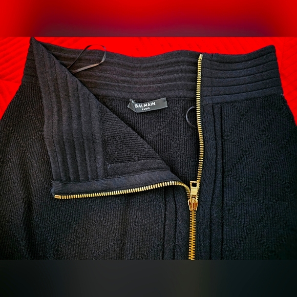Balmain Woman Black Textured Monogram Knit Midi Skirt Size 36 (US 4-6) - Picture 9 of 12
